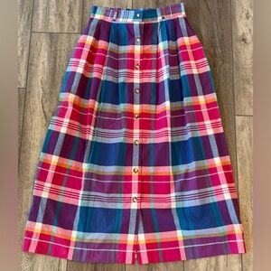 Vintage Talbots Plaid Cotton Maxi Skirt Colorful Wo’s Size 8 Button Front Preppy